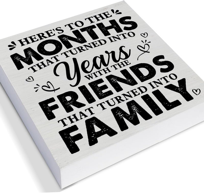 PIXCEOS Friend Quote Decorative Wooden Box Sign the Friends That Turned into Family Wood Block Plaque Decor Farmhouse Home Shelf or Wall Display 5x5 Inches - Image 2